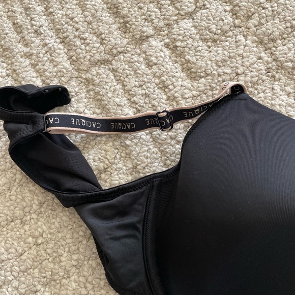 Cacique Lightly Lined Tee Shirt Bra Black Tan 44C Underwire - Picture 2 of 5